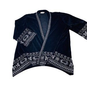 Sweet Magnolia Womens Embroidered Cardigan Size L Black & White Cotton Blend